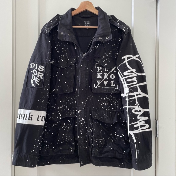 RARE Punk Royal Mens All Over Print BLACK Shacket Jacket Coat SIZE L - Picture 1 of 12